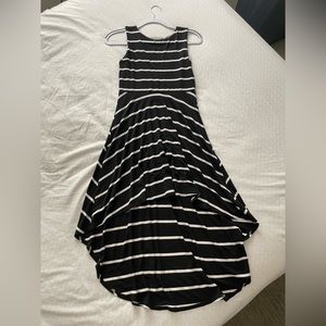 Aqua Bloomingdale’s Black/White Stripe Midi Hi-Low Dress